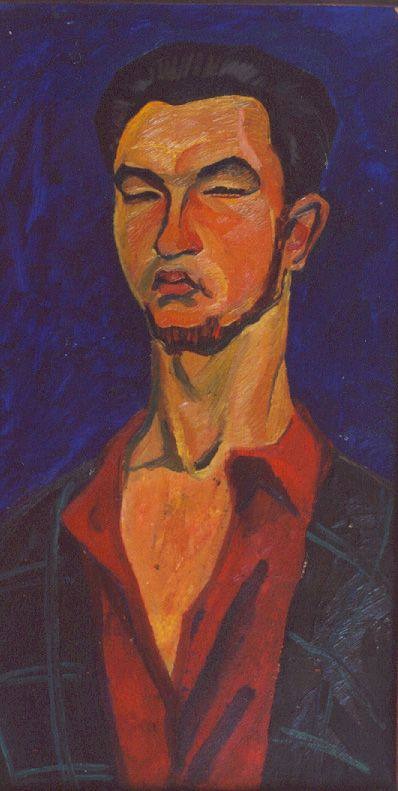 Рустем Кильдибеков — автопортрет на синем фоне, 1964